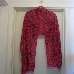 EARLY 1900S STYLED DARK ROSE & BLACK DESIGNS LONG SHAWL OR SCARF